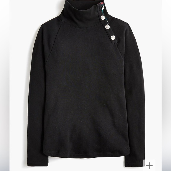 J crew Tartan wide jeweled button-neck pullover sweatshirt - Picture 3 of 5